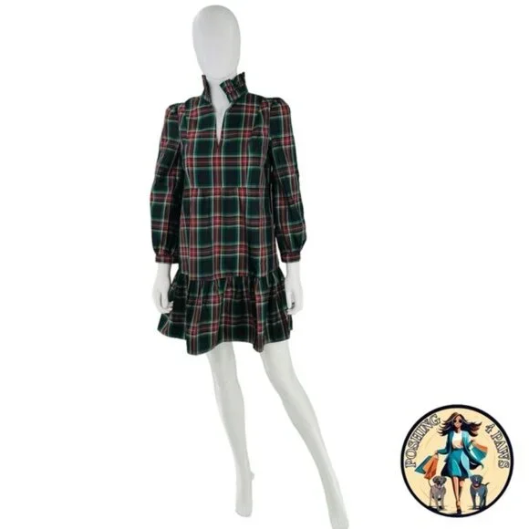 Tuckernuck Palmerston Tartan Plaid Drop Waist Long Sleeve Mini Dress Size XS - Picture 7 of 16